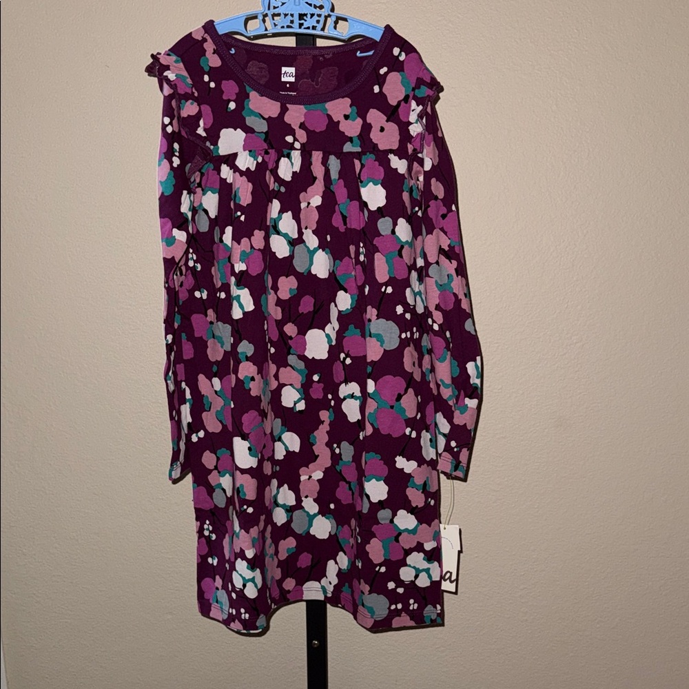 NWT Tea Collection Purple Snowy Branches Long Sleeve Dress Girl’s Size 6